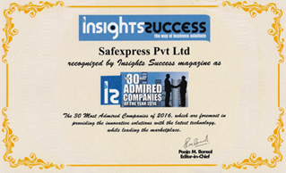 INSIGHTS SUCCESS MAGAZINE HONOURED SAFEXPRESS AS 'THE 30 MOST ADMIRED COMPANIES OF 2016'